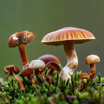 Cluster of Wild Mushrooms on Moss