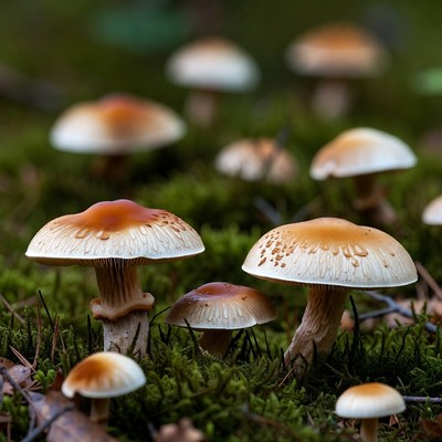Cluster of Brown Mushrooms on Moss