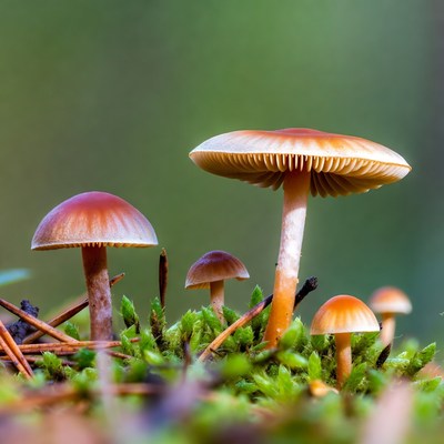 Cluster of Orange Mushrooms in Moss