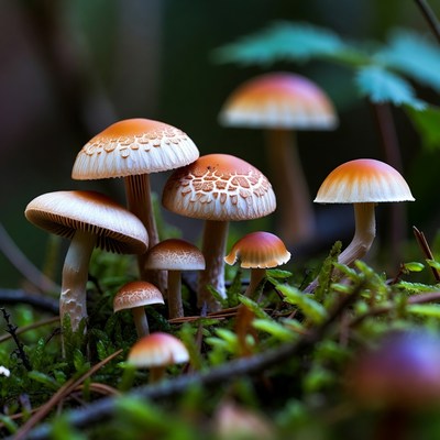 Cluster of Orange Mushrooms in Forest
