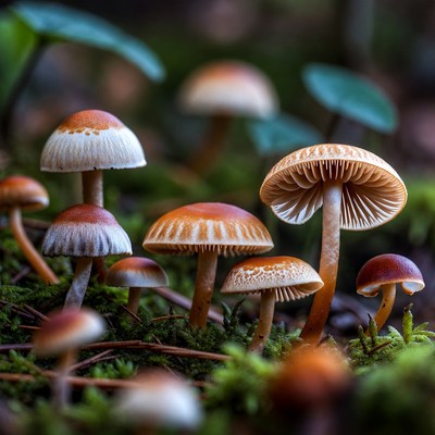 Cluster of Orange Mushrooms on Moss