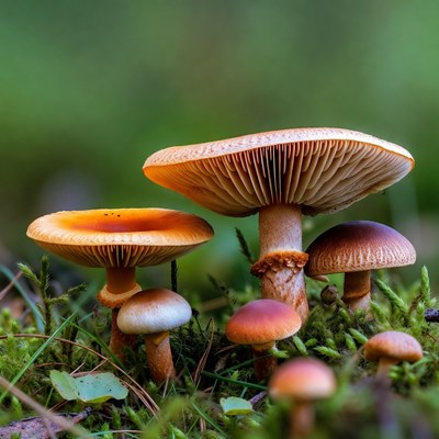 Cluster of Orange Mushrooms in Moss