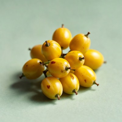 Cluster of yellow berries on green background