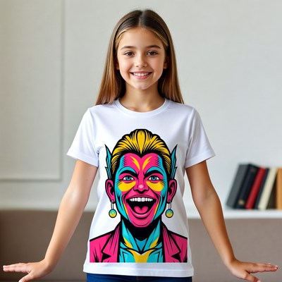 Girl wearing neon pop art t-shirt