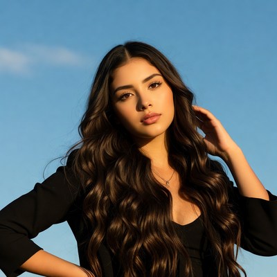 Latina woman with long hair outdoors