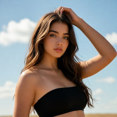 Woman in black tube top outdoors