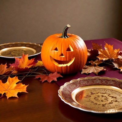 Jack-o'-lantern on autumn table