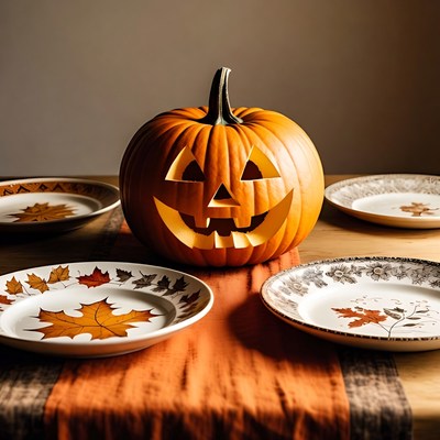 Jack-o'-lantern on autumn table