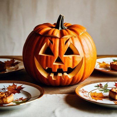 Jack-o'-lantern on autumn table