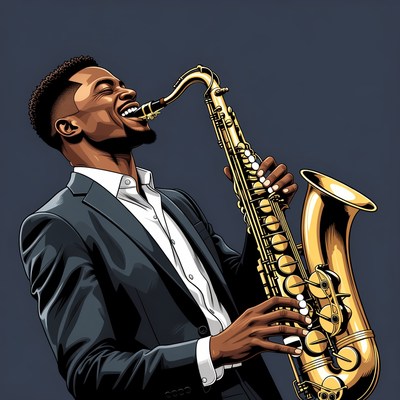 African-American man playing saxophone