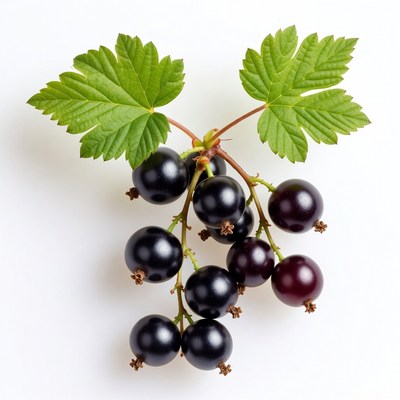 Black currant cluster with leaves