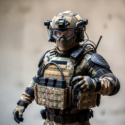 Soldier in tactical gear with helmet