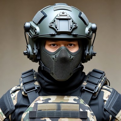 Man in tactical helmet and mask