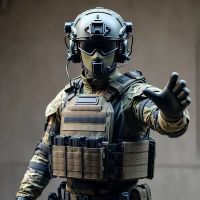 Soldier in tactical gear giving thumbs up