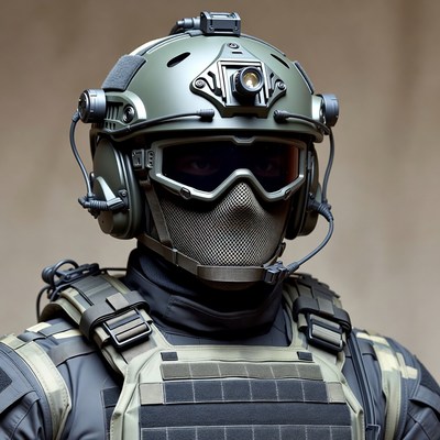 Soldier in tactical helmet and gear