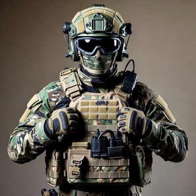 Soldier in Camouflage Tactical Gear