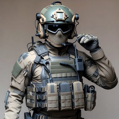 Soldier in tactical gear with helmet