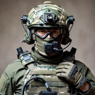 Soldier in tactical helmet and gear