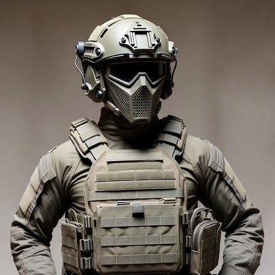 Soldier in tactical helmet and gear