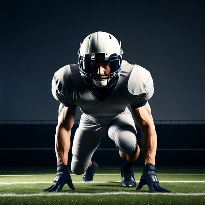 Football player in ready stance