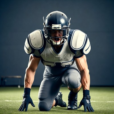 Football player in ready stance
