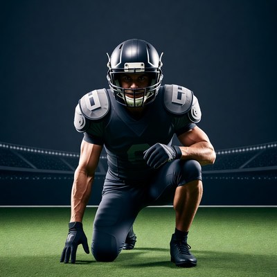 Football player in dark blue uniform