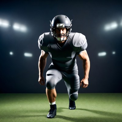 Football player in ready stance