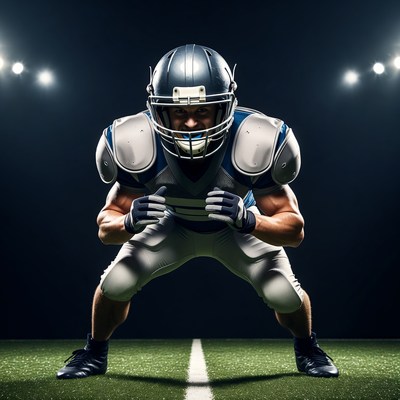 Football player in ready stance