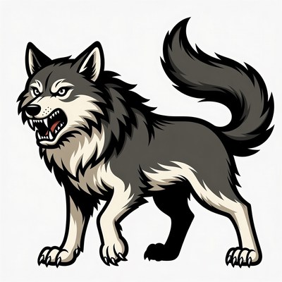 Growling Gray Wolf Illustration