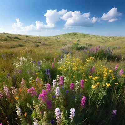 Colorful Wildflowers in Grassy Field
