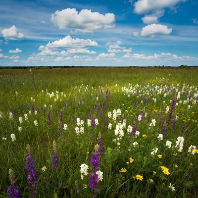 Wildflower Meadow Under Blue Sky