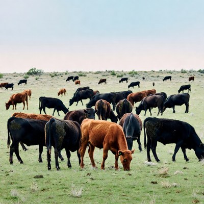 Herd of cattle grazing in field