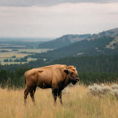 Bison standing in grassy field