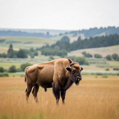 Bison standing in grassy field