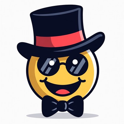 Smiling Cartoon Emoji in Tuxedo Hat