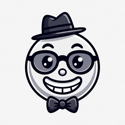 Cartoon Smiley Face with Hat and Bowtie