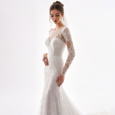Bride in Lace Wedding Dress