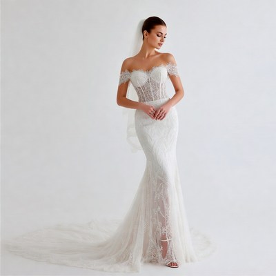 Bride in Lace Wedding Gown