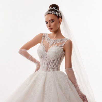 Bride in Lace Wedding Gown