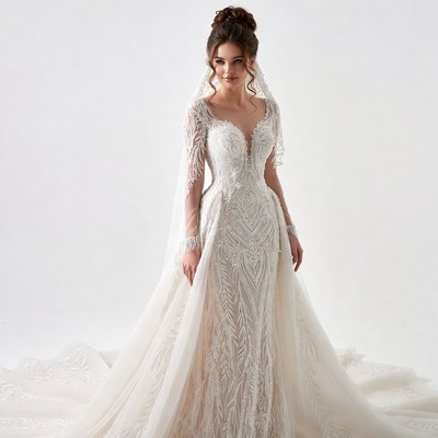 Bride in Lace Wedding Gown