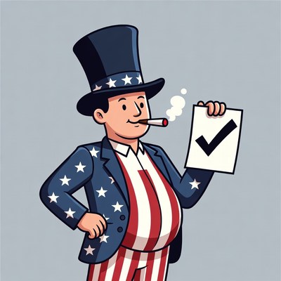 Uncle Sam holding checkmark sign