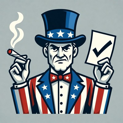 Uncle Sam Smoking Joint Holding Checkmark