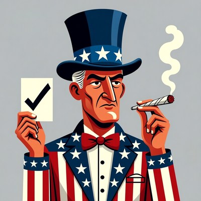 Uncle Sam smoking joint with ballot