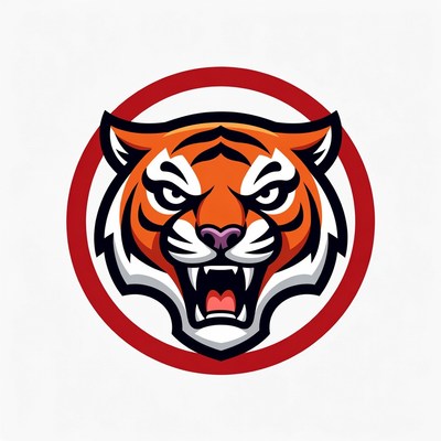 Roaring Tiger Head in Red Circle