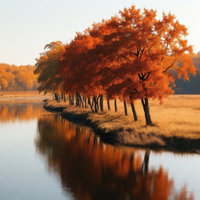 Autumn Trees Reflecting in River