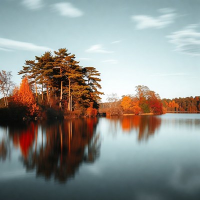 Autumn Trees Reflecting in Calm Lake