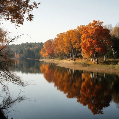 Autumn Trees Reflecting in Lake
