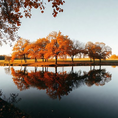 Autumn trees reflecting in lake