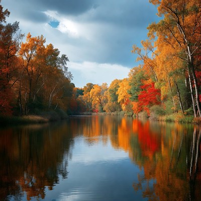 Autumn River with Colorful Fall Trees