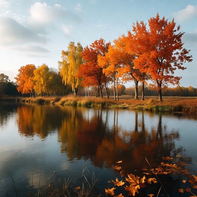 Autumn Trees Reflecting in Lake